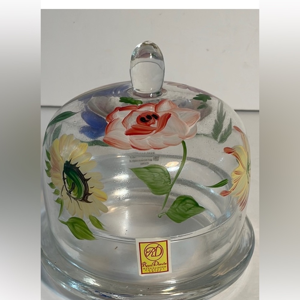 Hand-Painted Glass Cheese Dome by - Floral Design